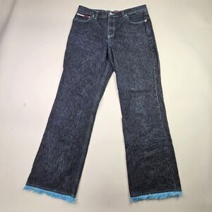 Tommy Jeans Wide Leg Jeans Women 13 Blue Acid Wash Frayed Hem Vintage High Rise